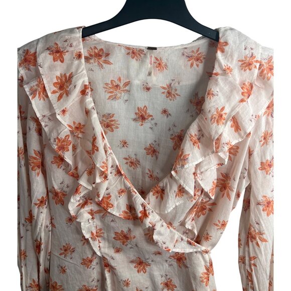 Free People Amanda Ruffle Wrap Top Medium Floral Womens Long Sleeve Boho Chic - Picture 4 of 13